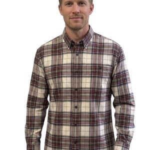 Orvis Men’s Long Sleeve Brown Navy Classic Plaid Button-Down Shirt - XL Regular